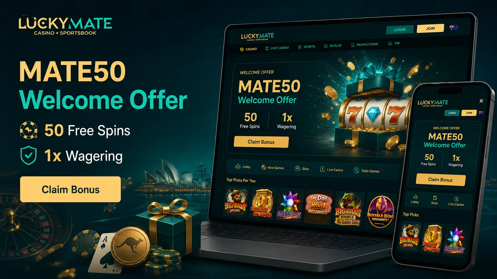 Luckymate MATE50 welcome bonus banner
