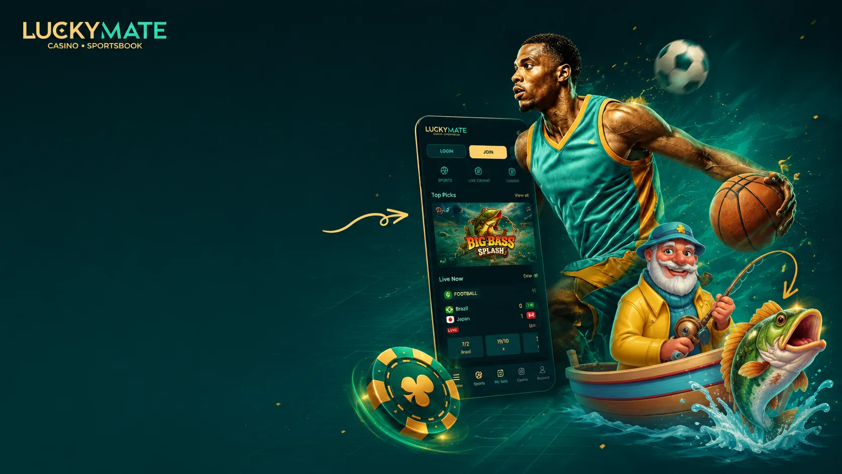 Luckymate casino bonus and sportsbook banner